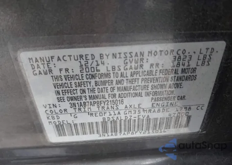 2015 Nissan Sentra Sv из США, поврежденный, VIN 3N1AB7AP8FY215016